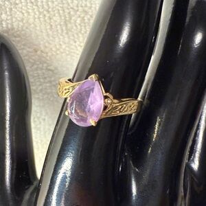 Vintage 10K Yellow Gold Teardrop Amethyst Ring Size 8